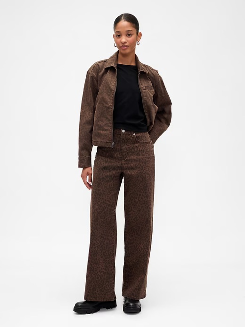 GAP Brown Leopard Wide-Leg Jeans